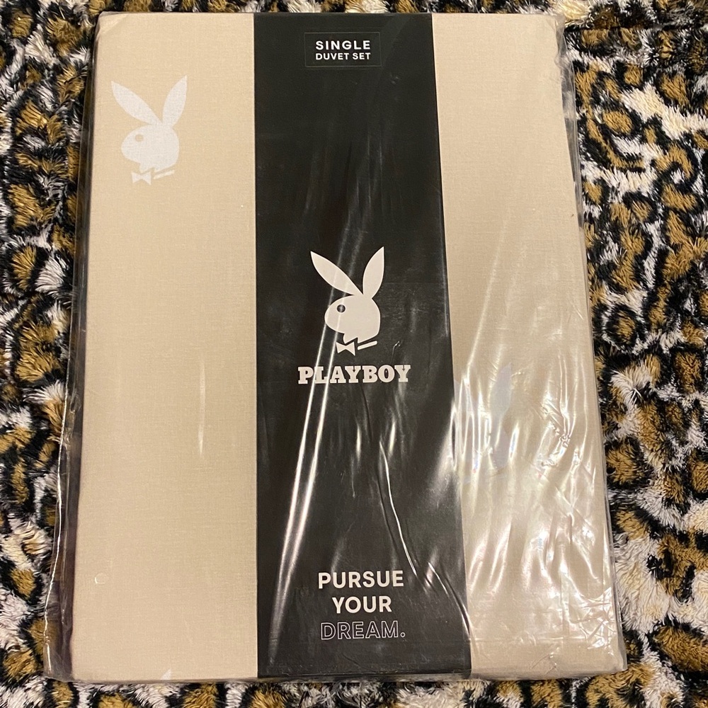 Playboy Iconic Bunny Logo Duvet Cover Bedding Set Size Single Nude Color